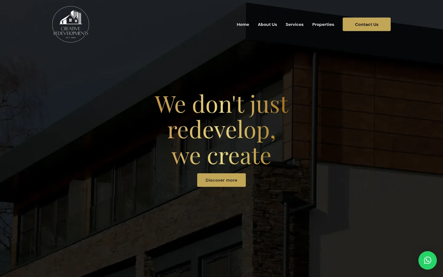 Creative Redevelopments website homepage, built by NC Digital